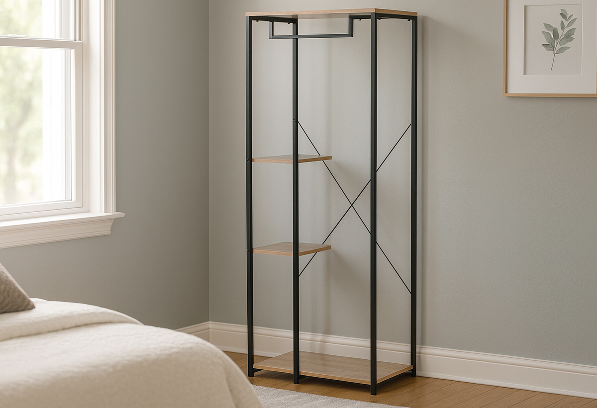 Απεικονίζεται η ντουλάπα σε ένα υπνοδωμάτιο.